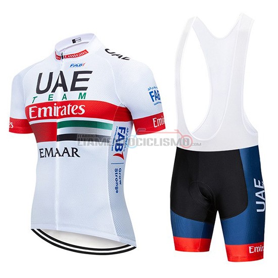 Abbigliamento Ciclismo UCI Mondo Campione UAE Manica Corta 2019 Bianco Rosso